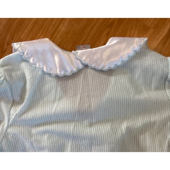 Bellina Pajama Set Womens Med Striped Embroidered Collar Mint Green Flannel Feel - Picture 11 of 13